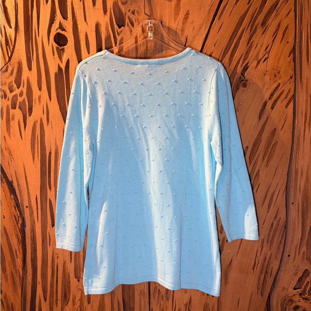 ALLISON DALEY turquoise knitted Sweater Top with textured polkadots. Size: S - Picture 2 of 3